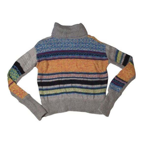 Free People Patchwork Turtleneck Sweater Womens Small Boho Striped Multicolor - Picture 2 of 6